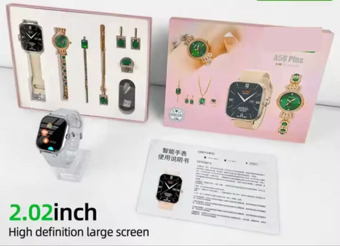 A56 Smartwatch 6 in 1 (Couple Watch) Necklace Earrings Bracelet Ring A56 Plus Luxury Jewelry Smart Watch A56plus