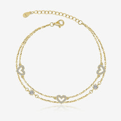 Three Small Heart Bracelet Zircon Inlaid Stackable