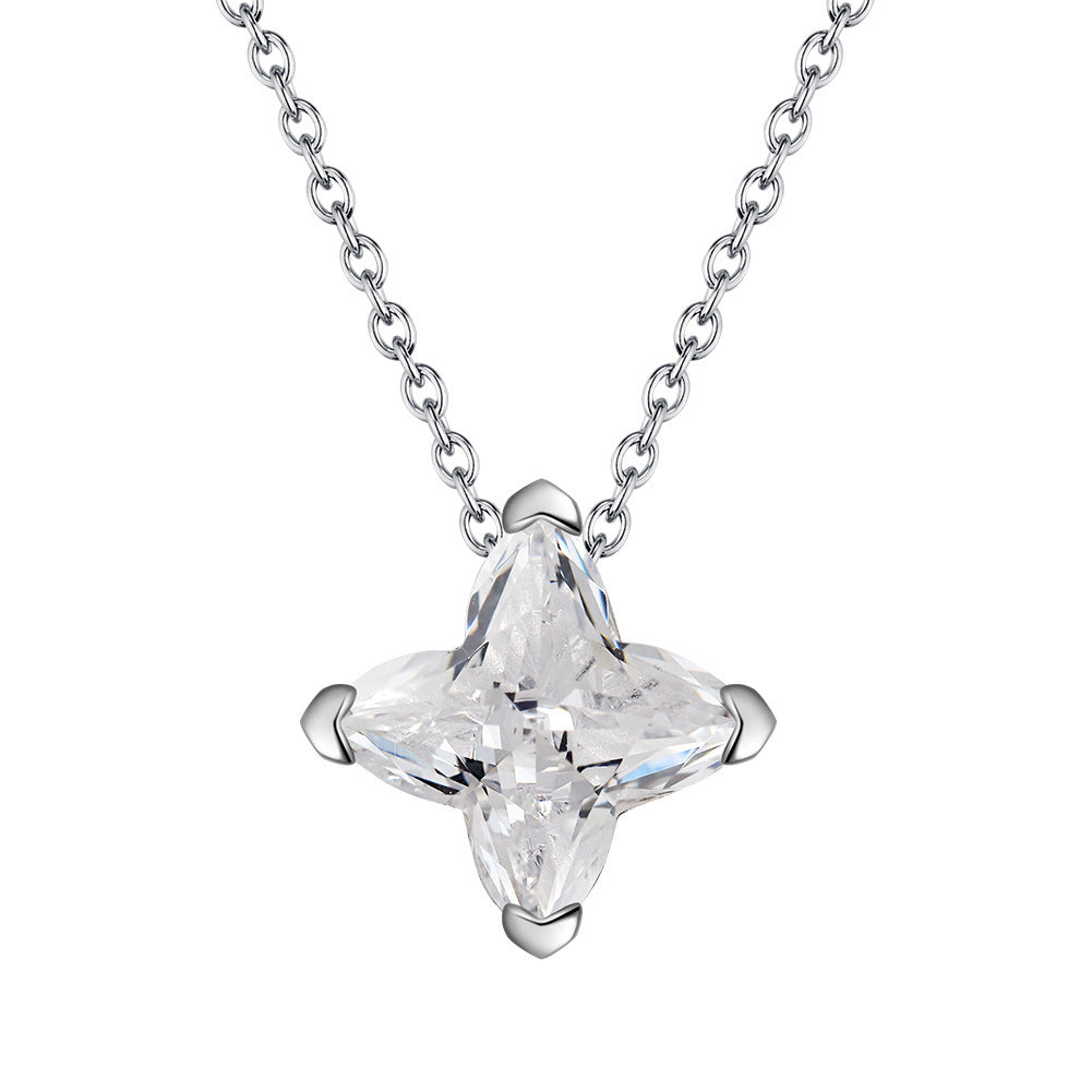 S925 Silver Inlay Cruciate Flower Star Cut Diamond Necklace